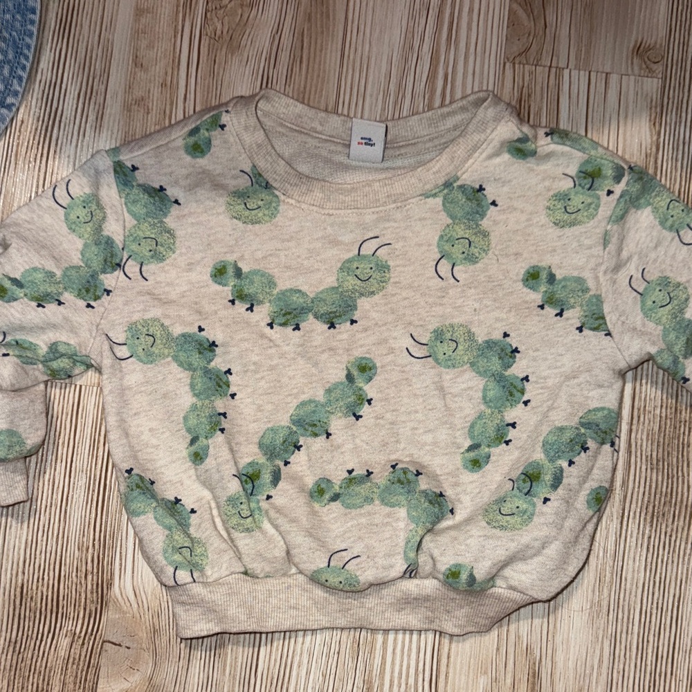 Old Navy Cream Sweatshirt with Green Caterpillar Print